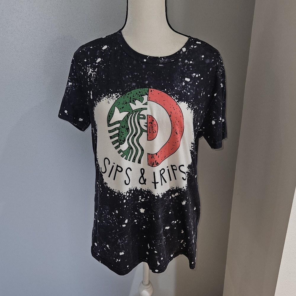 Black Graphic Tee with Sips & Trips Design